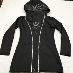 Restyle Hoodie Womens XL Black Long Zip Cowl Goth Moon Symbol Witch Grunge